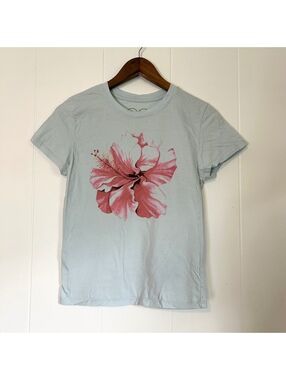 Obsessive Love Blue Tropical Hibiscus Floral Graphic Short Sleeve Women's Large